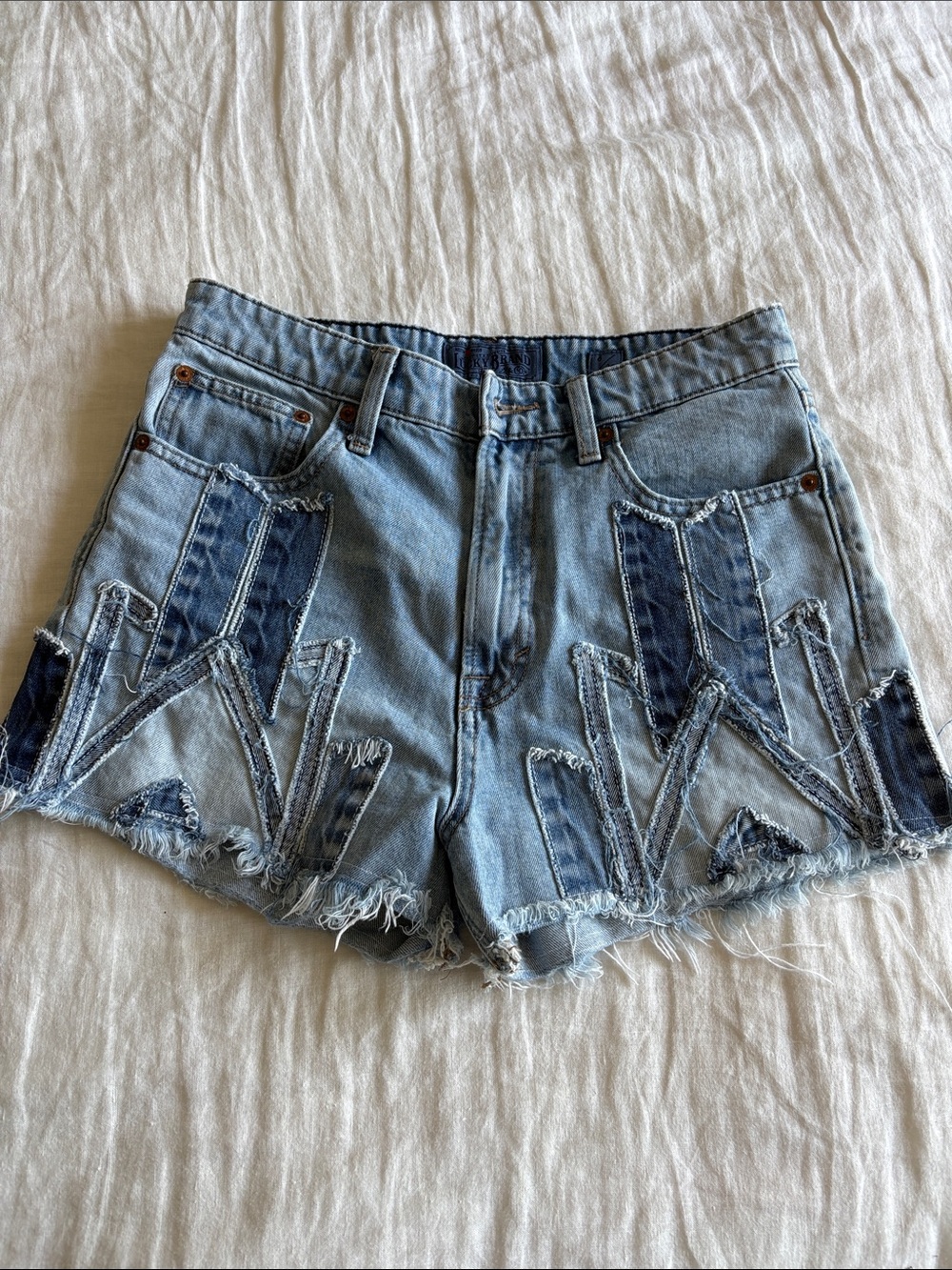 Lucky Brand Light Blue Distressed Denim Shorts with Dark Blue Patchwork